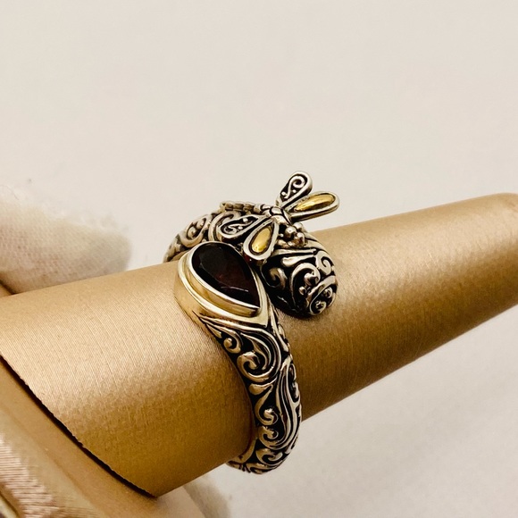EUC Devata Sterling Silver & 18k Gold Dragonfly Wrap Ring w/ Red Garnet Stone - Picture 3 of 17